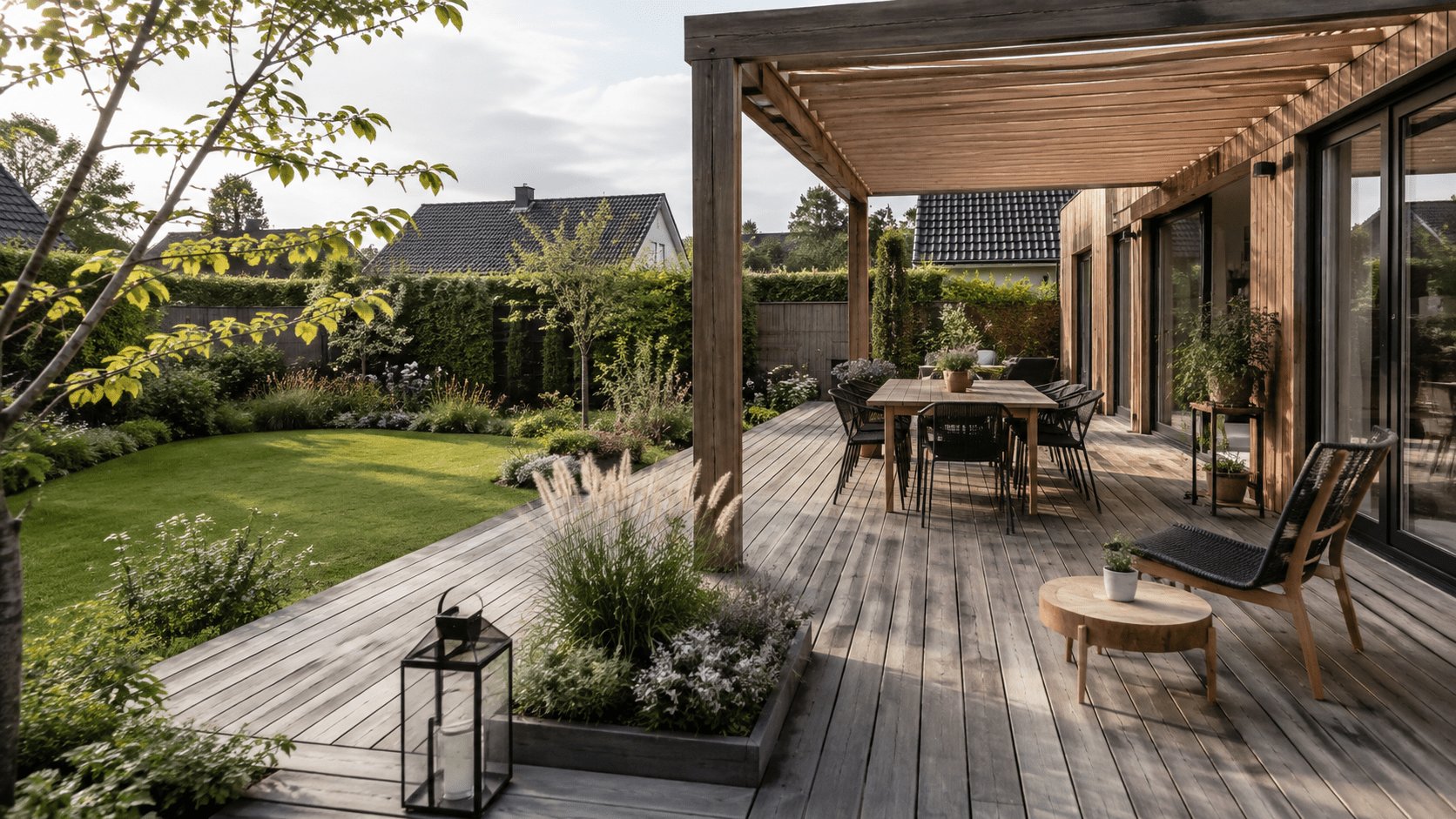 Natureline terrasse med havemiljø og grønne omgivelser